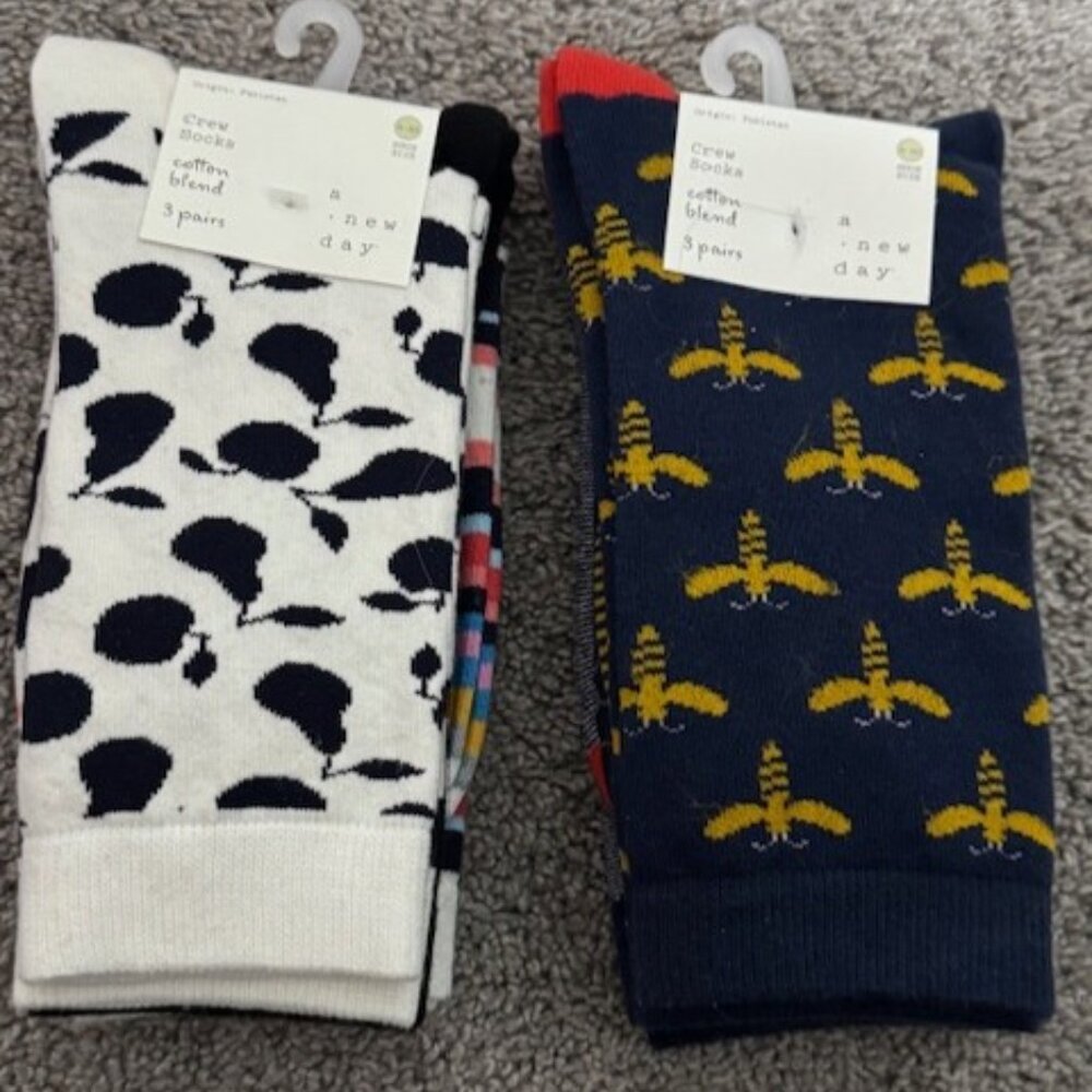 A New Day Crew‎ Socks 3 Pairs Each Pack (2 Packs = 6 Socks) NWT